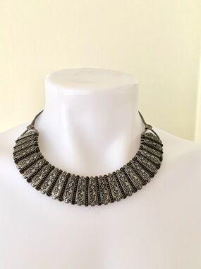 Vintage etched silver tone collar choker necklace  by Lia Sophia Kiam Family